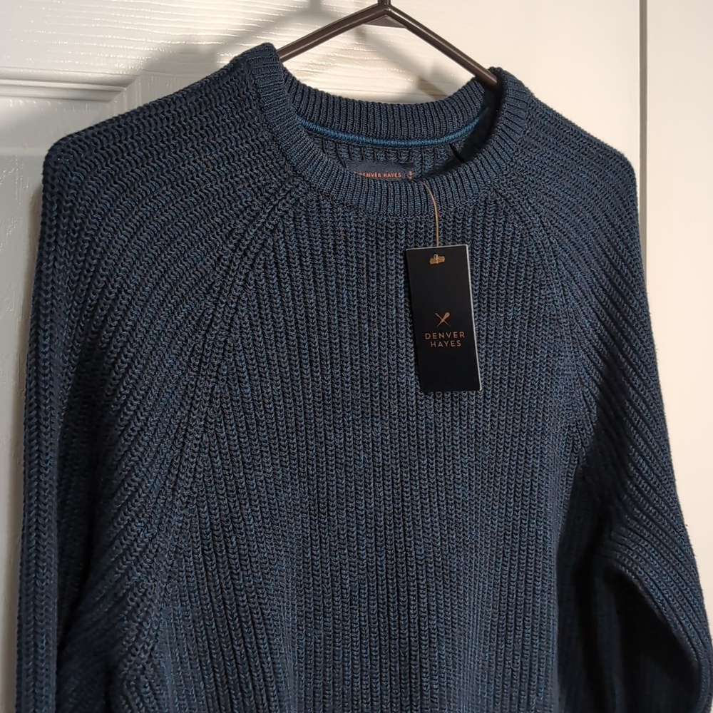 Denver Hayes Cotton Knit Men's Cable Knit Crewneck Sweater SM NEW